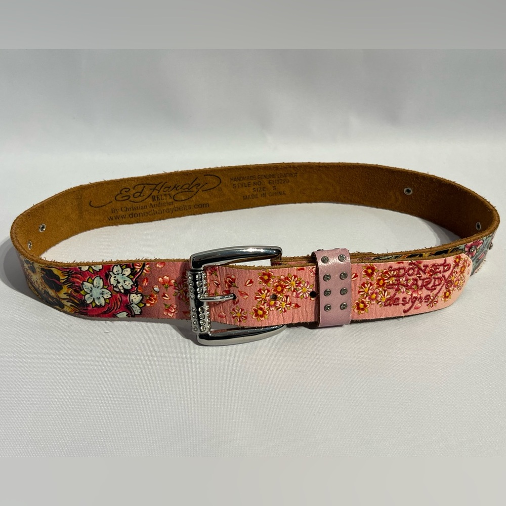 Ed Hardy Pink Belt with Floral Accents